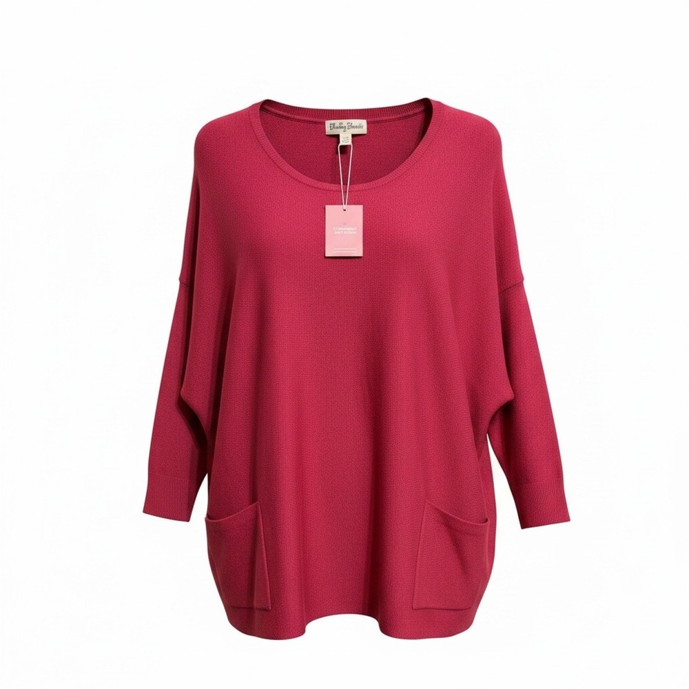 Blushing Brunette Pink‎ Oversized Knit Tunic Sweater Drop Shoulder Pockets S/M